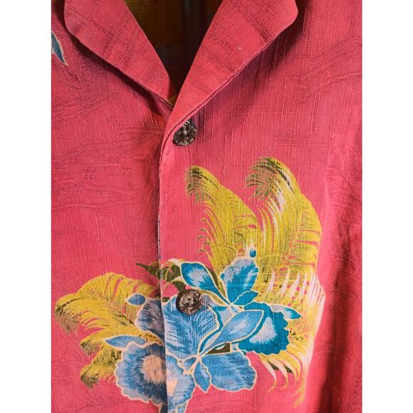 TOMMY BAHAMA 100% SILK HAWAIIN SHIRT MENS MEDIUM RED BLUE YELLOW - Picture 4 of 8